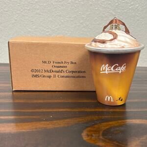 RARE 2010 McDonald’s Blown Glass McCafe Coffee Cup Christmas Ornament w/ Box